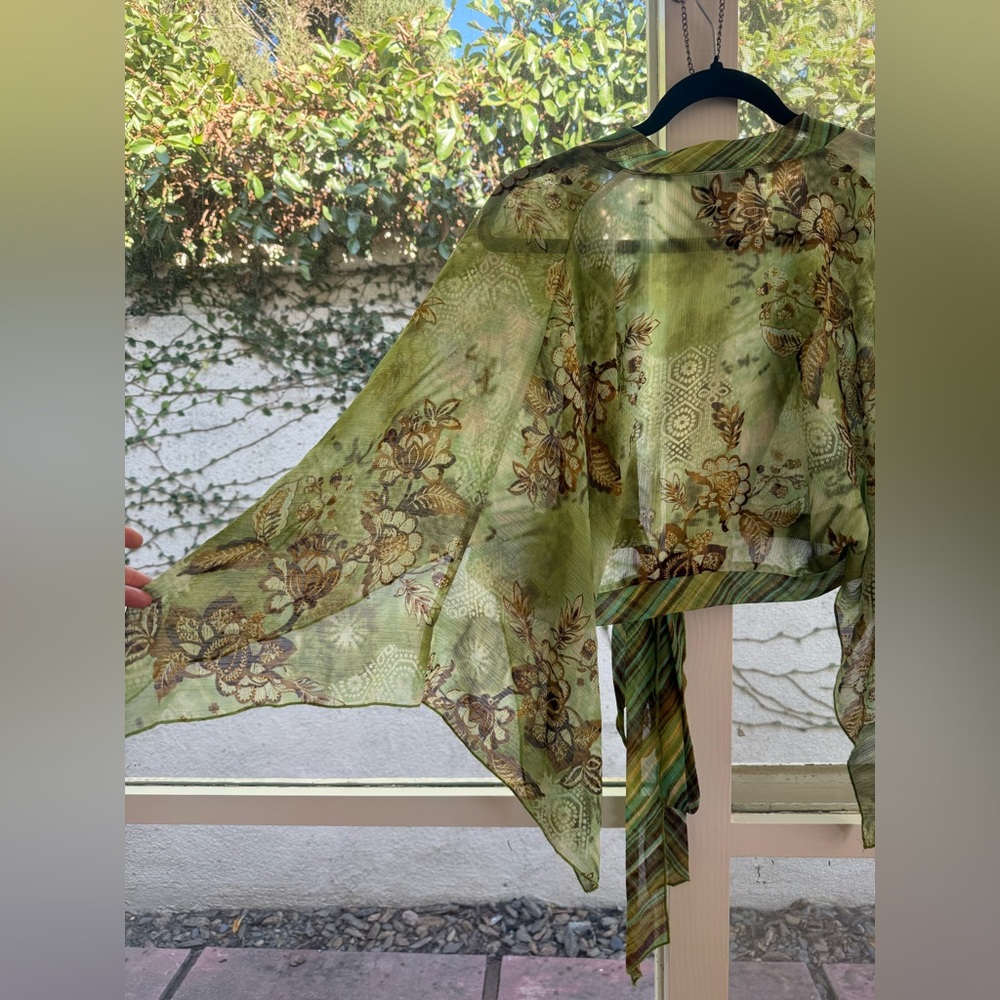 Vintage Y2K Mixit Crop Tie Front Flowy Asymmetrical Sleeve Floral Fairycore Top - Picture 11 of 11